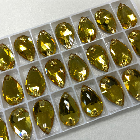 13*22mm Light Topaz Yellow Teardrop, High Quality sew on, Fancy Glass Gem (Sold in Pair) Fancy Glass Gems