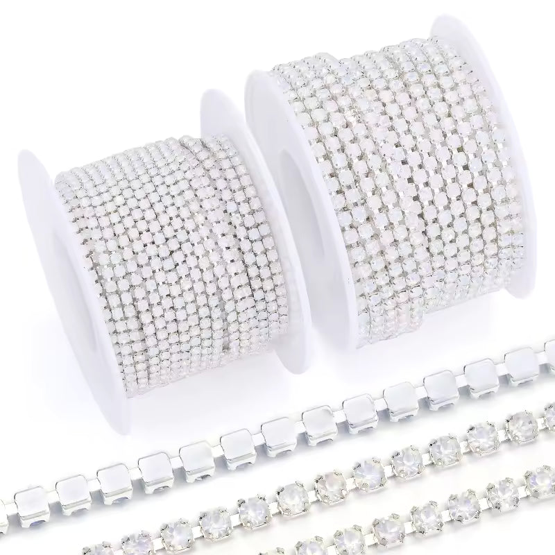 Ss6 Opal White Stone on Silver Coloured Metal Rhinestone Chain Sundaylace Creations & Bling