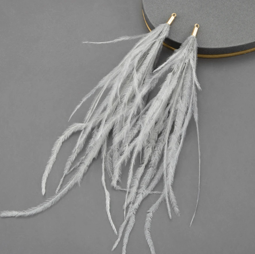 4*120mm Feather Tassel with one hole gold top, Earring Findings (Sold 5 pair) Basics