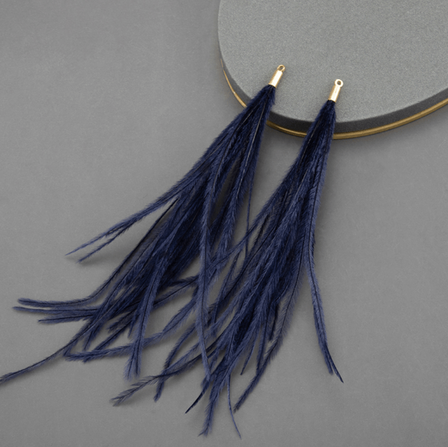 Navy Blue 4*120mm Feather Tassel with one hole gold top, Earring Findings (Sold 5 pair) Basics