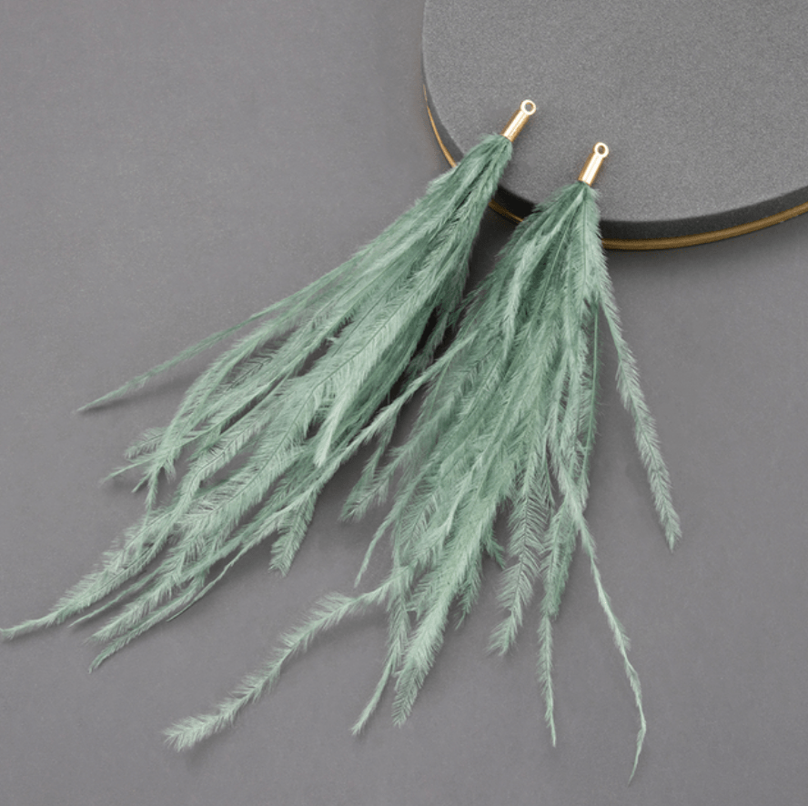 Sage Green 4*120mm Feather Tassel with one hole gold top, Earring Findings (Sold 5 pair) Basics