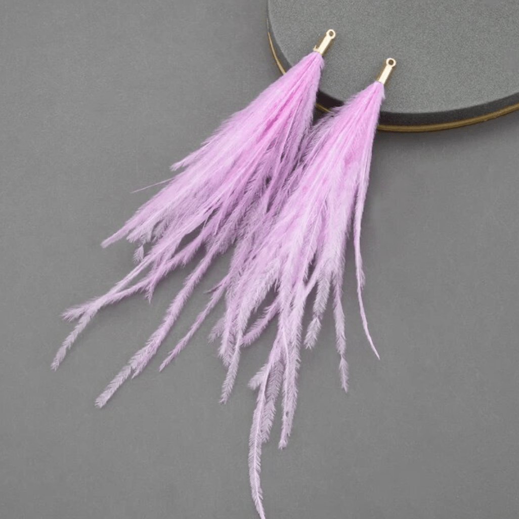 Barbie Pink 4*120mm Feather Tassel with one hole gold top, Earring Findings (Sold 5 pair) Basics