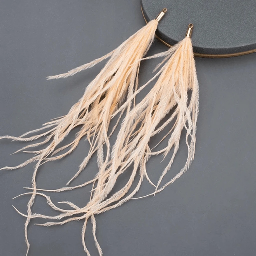 Peach 4*120mm Feather Tassel with one hole gold top, Earring Findings (Sold 5 pair) Basics
