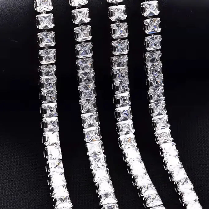 4*4mm Clear Square STONE with Silver Rhinestone Fancy Metal Chain, Sold in 18" *RARE* Promotions