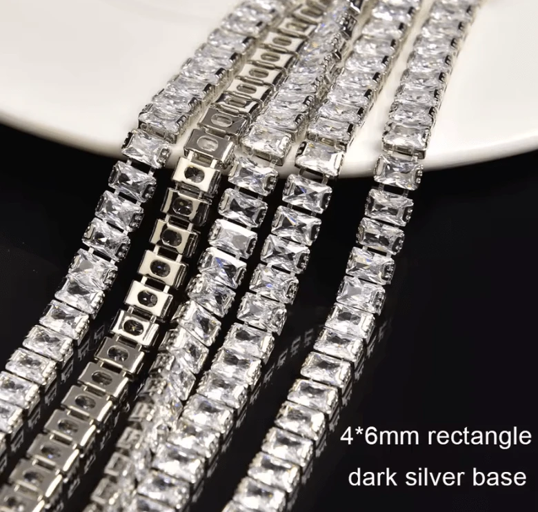 4*6mm Clear Rectangle Combo STONE with Gold Rhinestone Fancy Metal Chain, Sold in 18" *RARE* Promotions