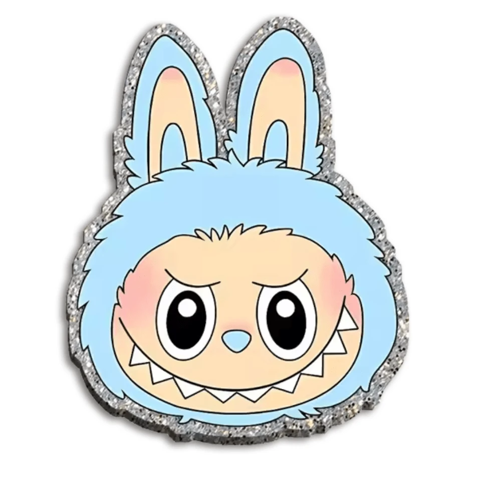 40mm Baby Blue Monster Laboubou Monster Glitter Charm, Glue on, Resin Gem, (Sold in Pair)