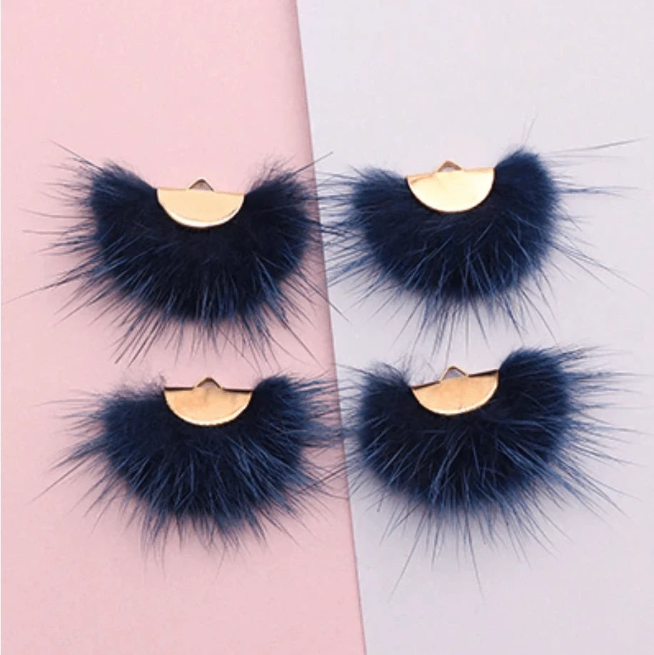 40mm Navy Blue Real Mink Fur Tassel Earring Finding