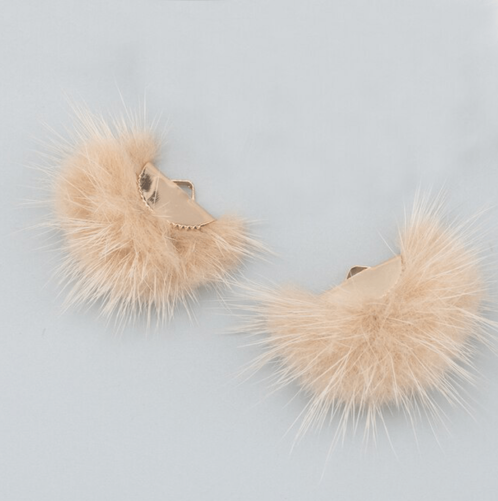 Tan Beige Mink 40mm Real Mink Fur Tassels with gold half circle clasp top  Earring Finding, (10 piece) Earring Findings