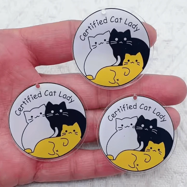 43mm Certified Cat Lady Charm, One Hole, Acrylic Charm Resin Gems (Sold in pair) Resin Gems