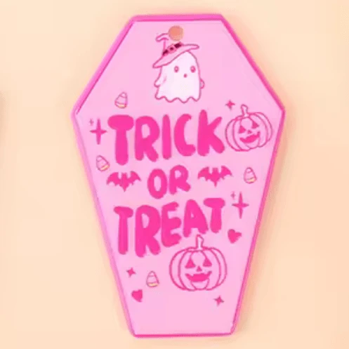 Pink 44*26mm Pink or Black Ghost Treat or Treat Coffin, Glue on, Resin Gem (Sold In Pair) Resin Gems