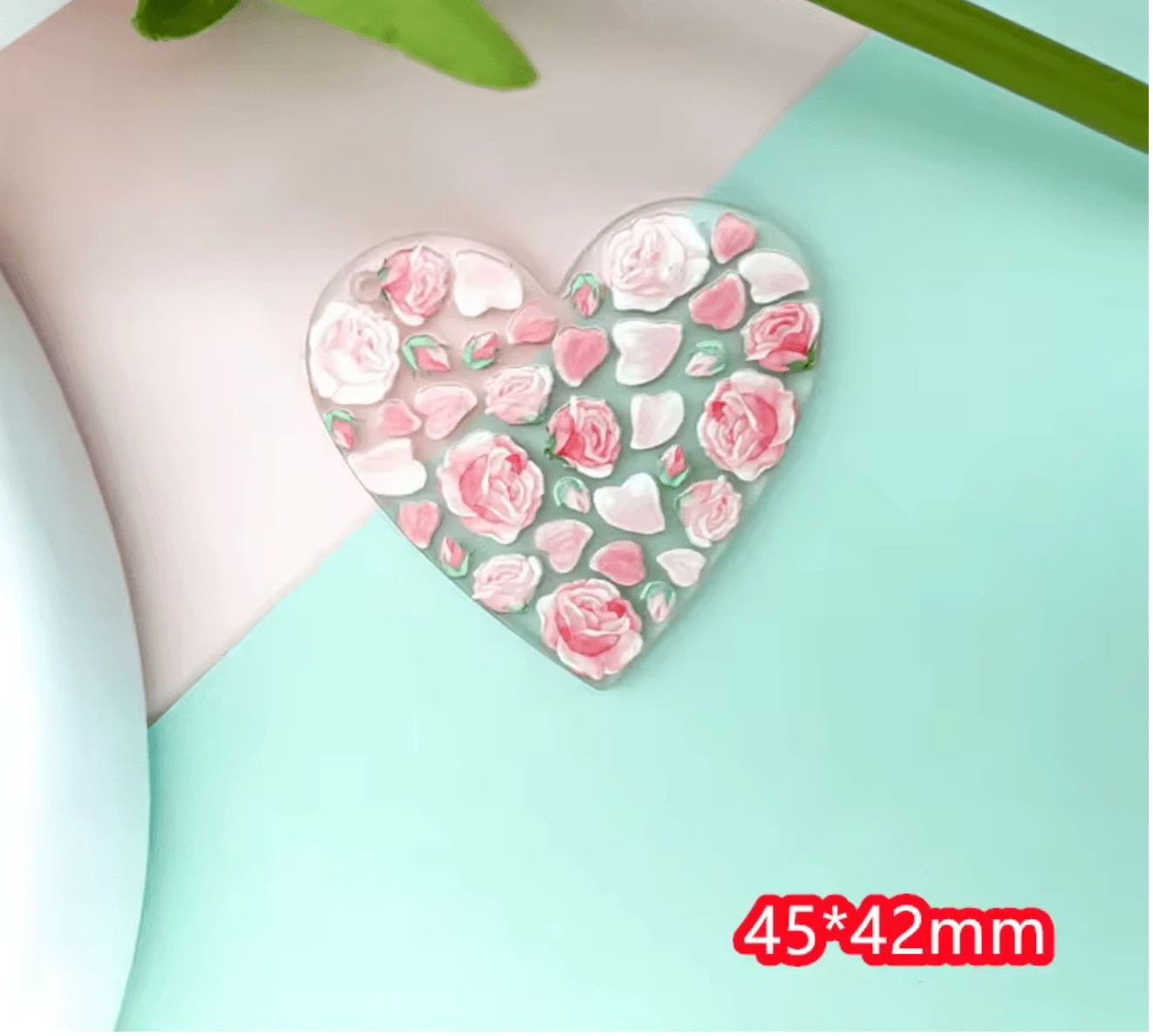 45*42mm Roses on heart shaped, Glue on, Resin Gem (Sold In Pair) Resin Gems