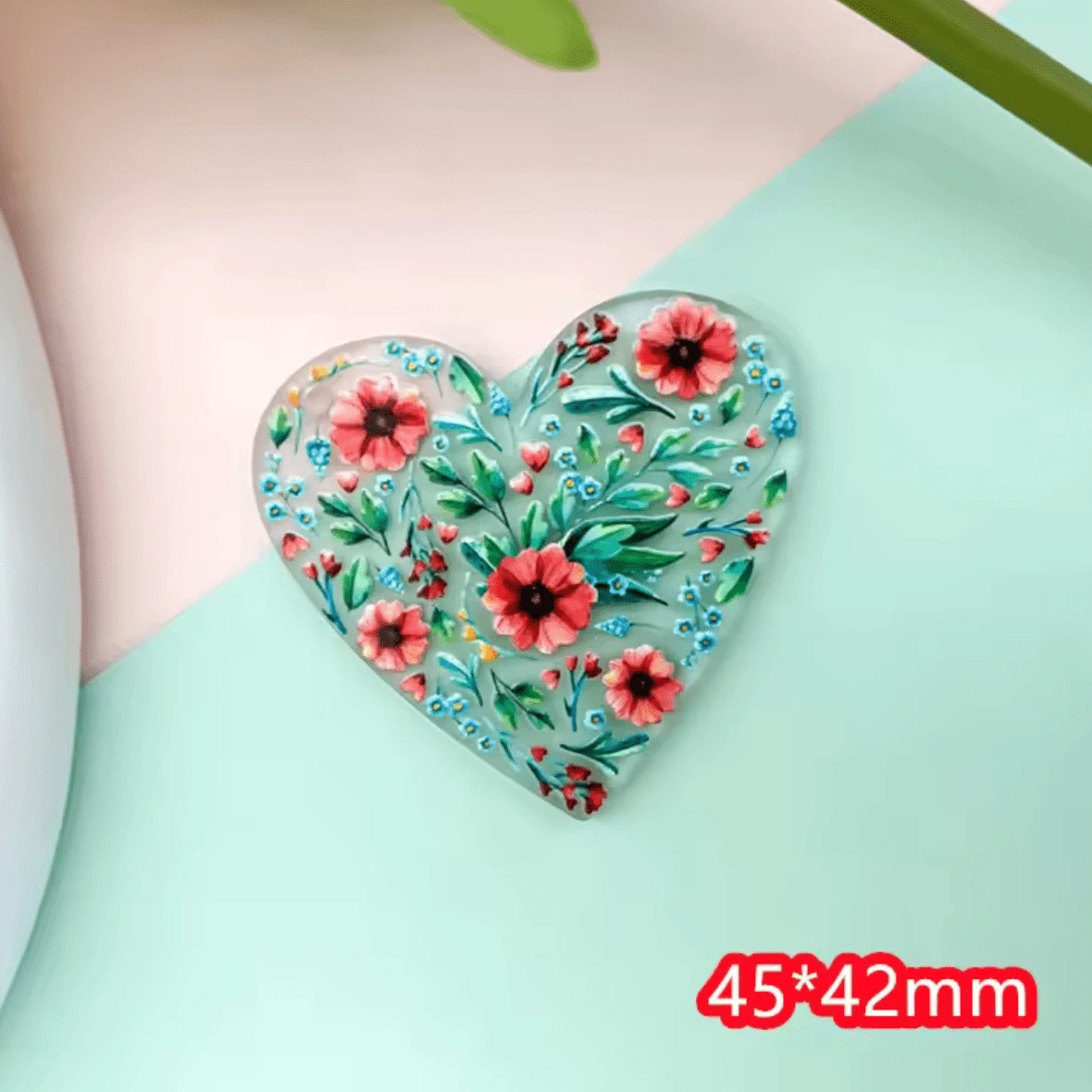 45*42mm tropical flowers on heart shape, Glue on, Resin Gem (Sold In Pair) Resin Gems
