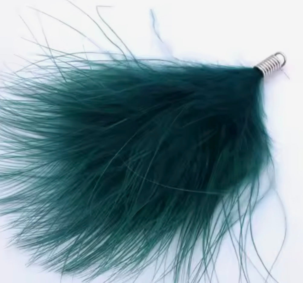 80mm Teal Soft Fluffy Turkey Feather Tassel with one hole silver top, Earring Findings (Sold 5 pair) Basic