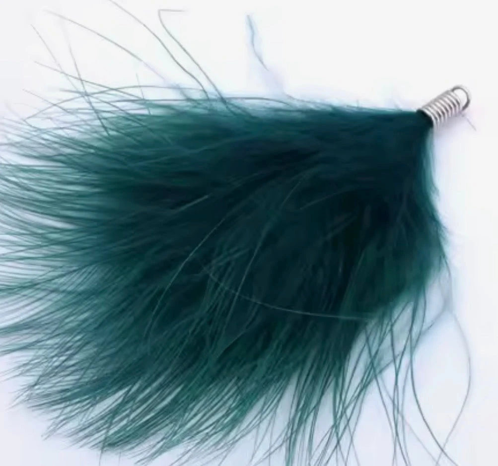 80mm Teal Soft Fluffy Turkey Feather Tassel with one hole silver top, Earring Findings (Sold 5 pair) Basic