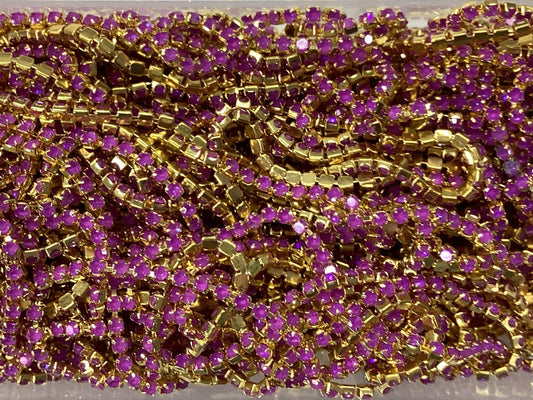Ss6 AB Orchid Jelly Stone in Lilac Light Purple, Gold Metal Rhinestone Chain (Sold in 36") Metal Rhinestone Chain