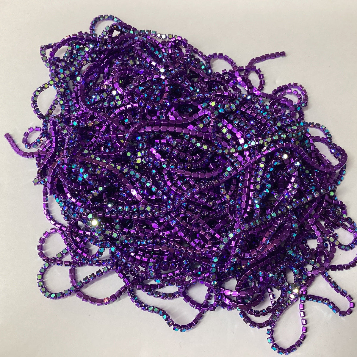 Ss6 AB Stone on Dark Purple Coloured Metal Rhinestone Chain (Sold in 36") Metal Rhinestone Chain