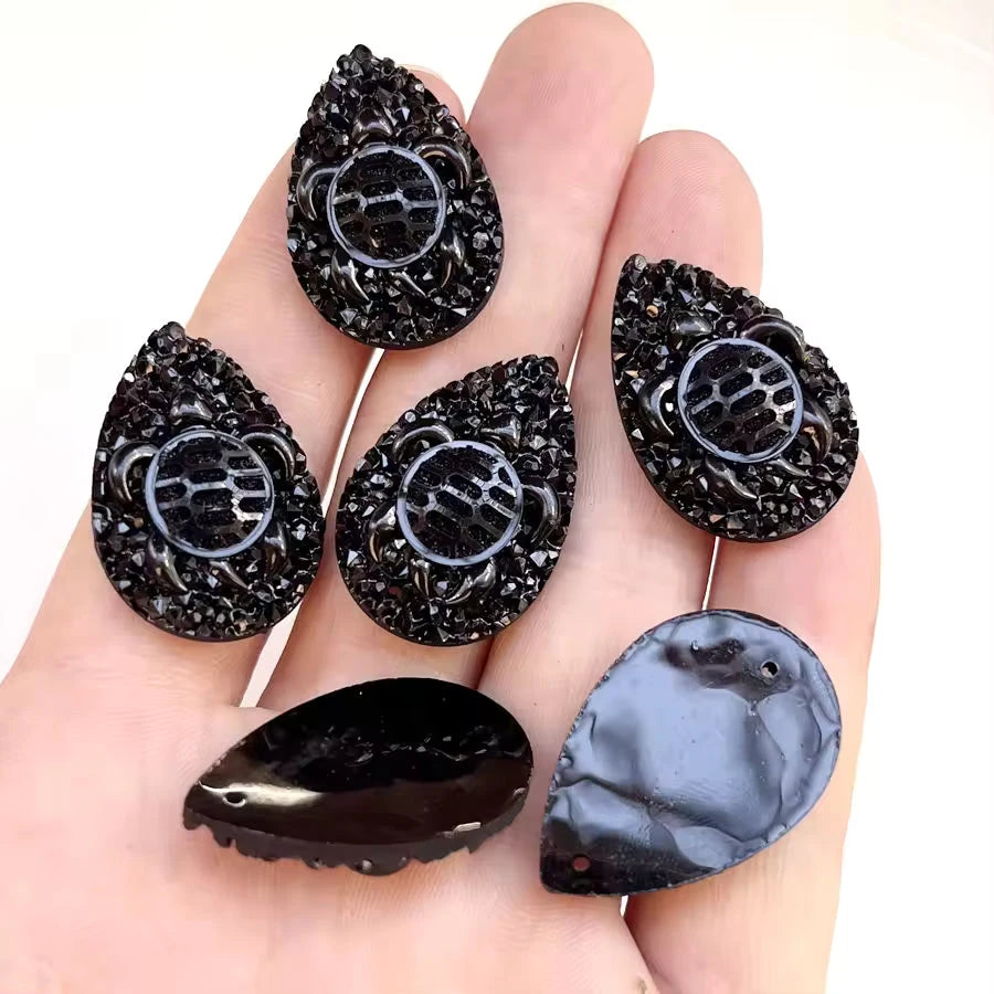 25mm Black Turtle Design, Teardrop Shaped, Sew On, Resin Gems (Sold in Pair) Resin Gems