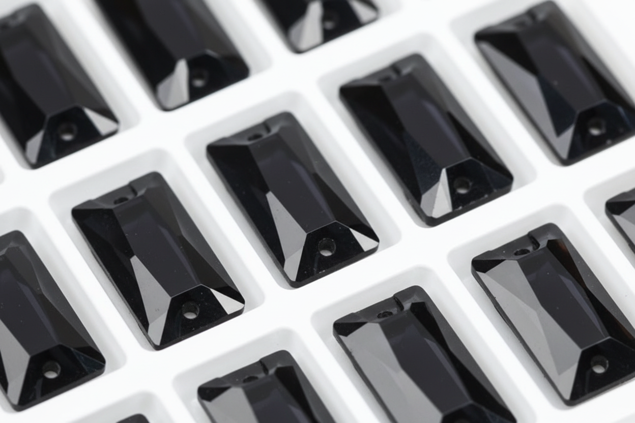 5*10 Black Long Rectangle, Sew on, Glass Gems (Sold in Pair) Glass Gems