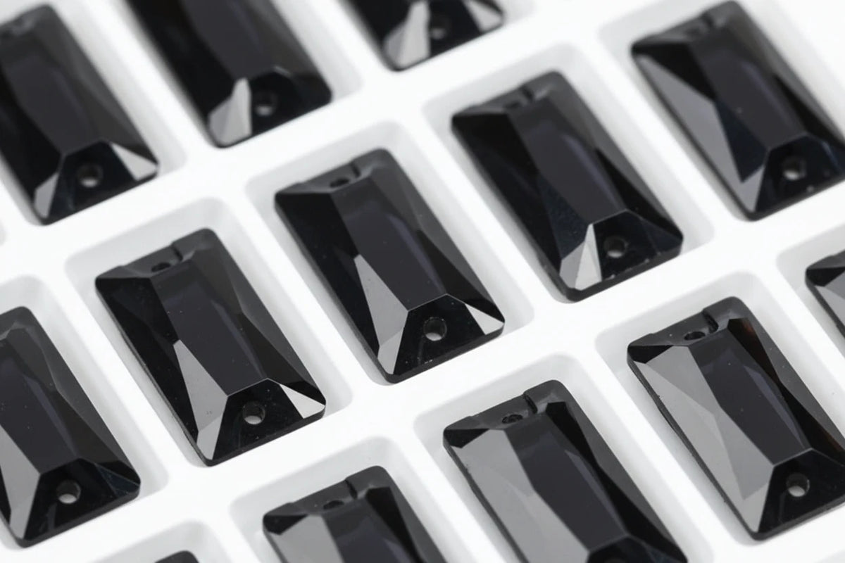 5*10mm Black Long Rectangle, Sew on, Glass Gems (Sold in Pair) Glass Gems