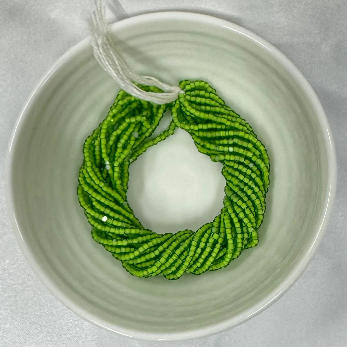 11/0 Charlotte Cut Seed Bead- White Colour Lined Neon Light Green *10g Hank* India Sheen Charlotte Cut Seedbeads