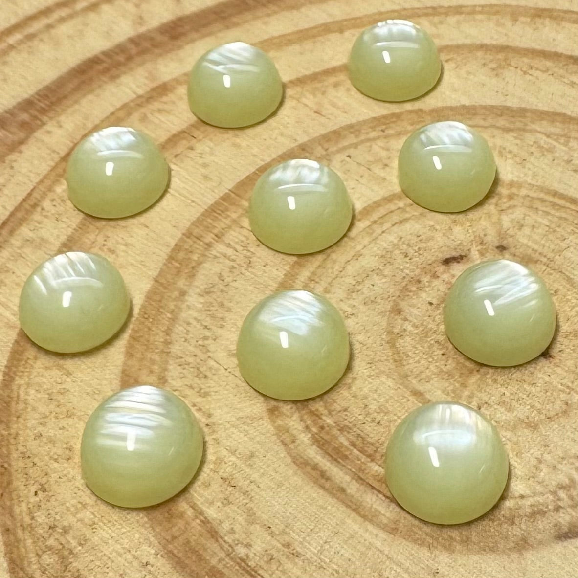 10mm Pale Lime Cat’s Eye Round, Glue On, Resin Gem, (Sold in Pair) Sundaylace Creations & Bling