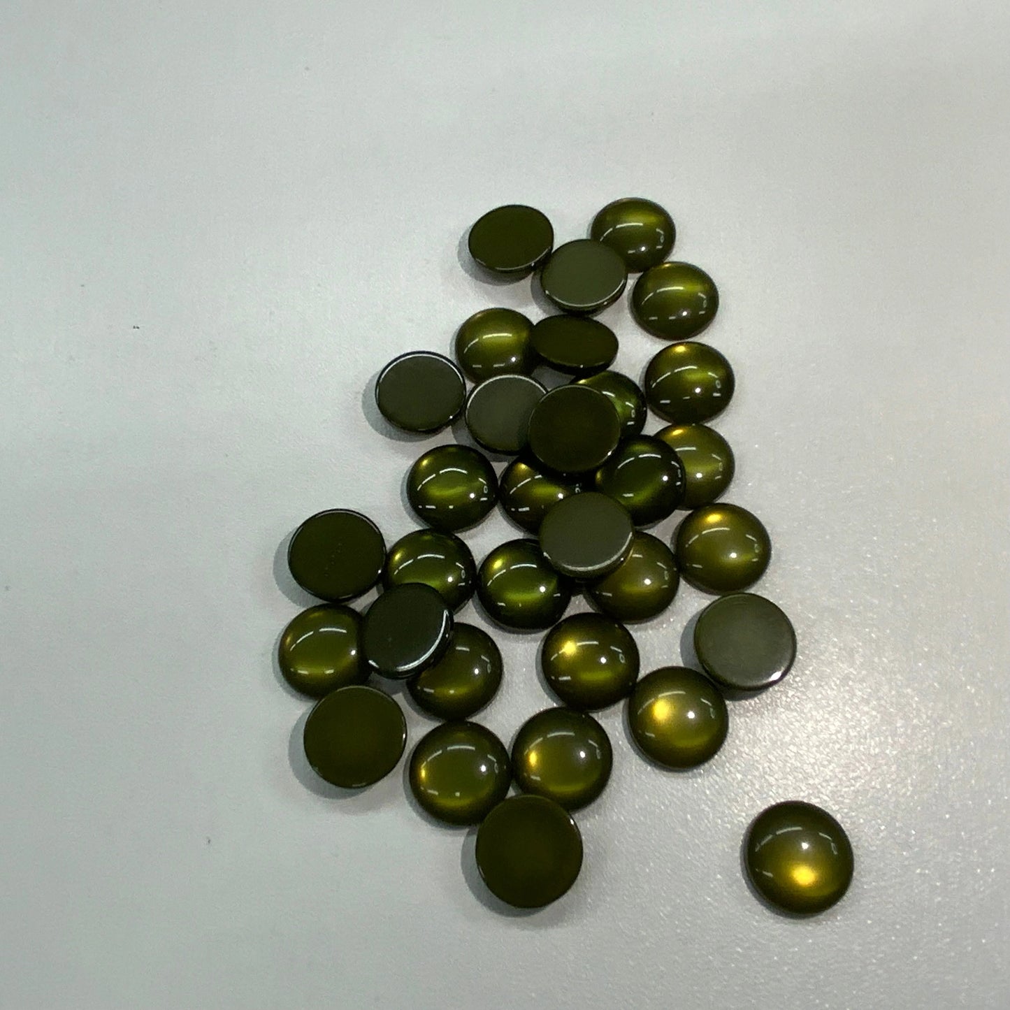 12mm Olive Green "Cat Eye" Reflective Rivoli, Glue on, Resin Gem (Sold in Pair) Resin Gems