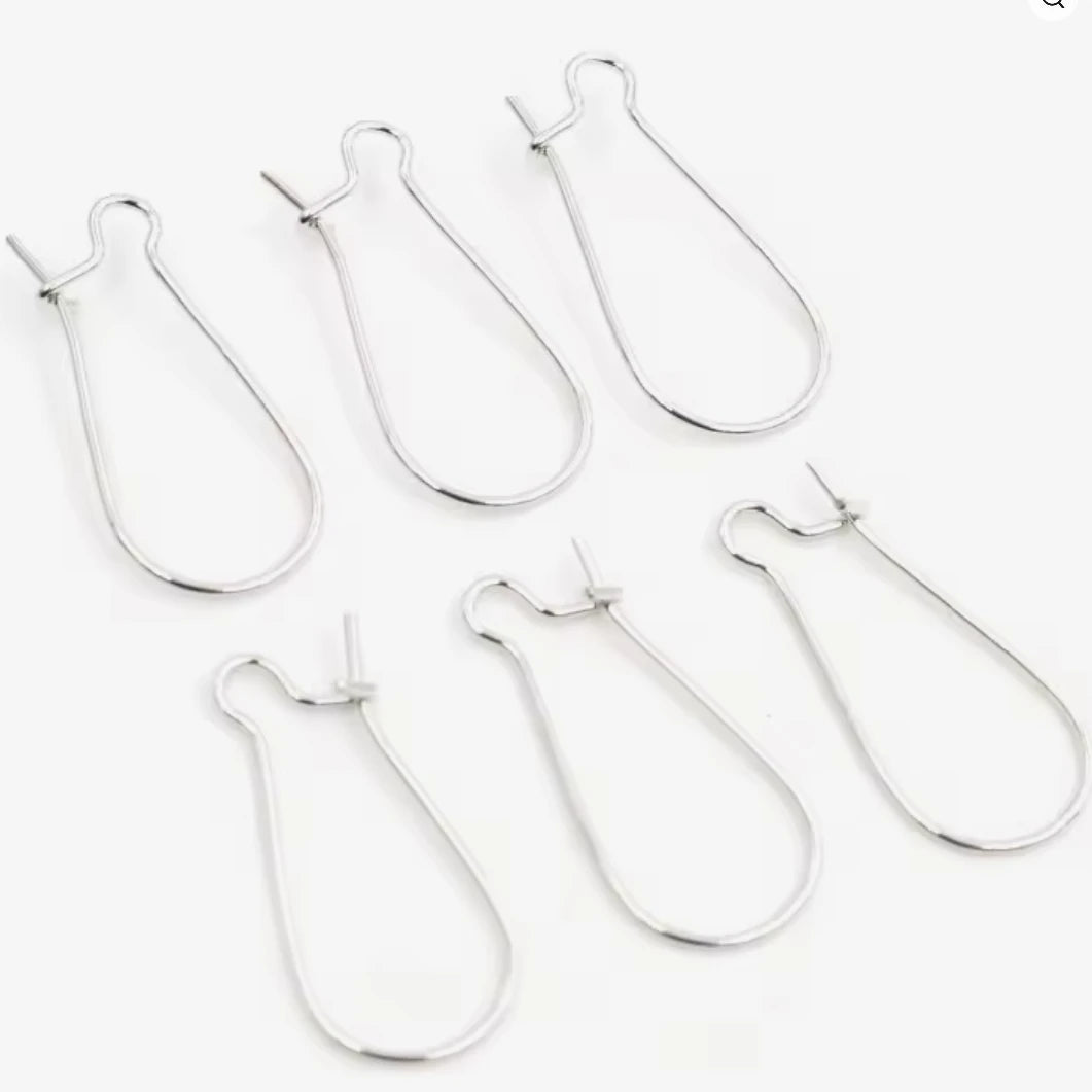 24*11mm Rounded Kidney Earwire Rhodium Earring Findings 100 pcs, Basics Basics