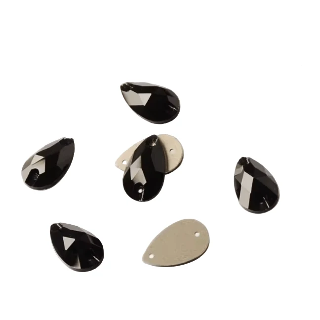 7*12mm Black Teardrop Mini 7*12mm & 13*22mm Black Teardrop, Sew on, Glass Gem (Sold in Pair) Glass Gems