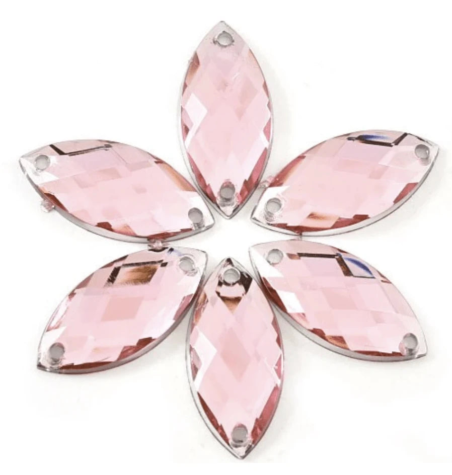 Light Pink 7*15mm Navette, Glue on, Resin Gem (Sold in 12 pcs) Resin Gems