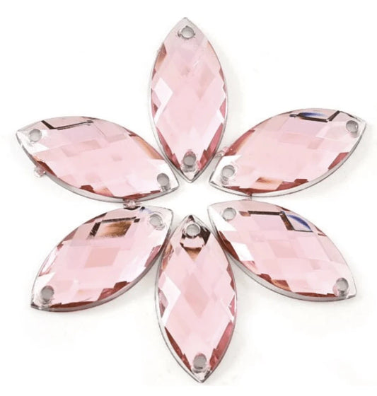 Light Pink 7*15mm Navette, Glue on, Resin Gem (Sold in 12 pcs) Resin Gems