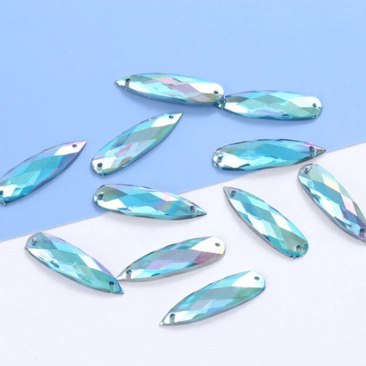 7x27mm Aqua AB Long Teardrop Resin Gem