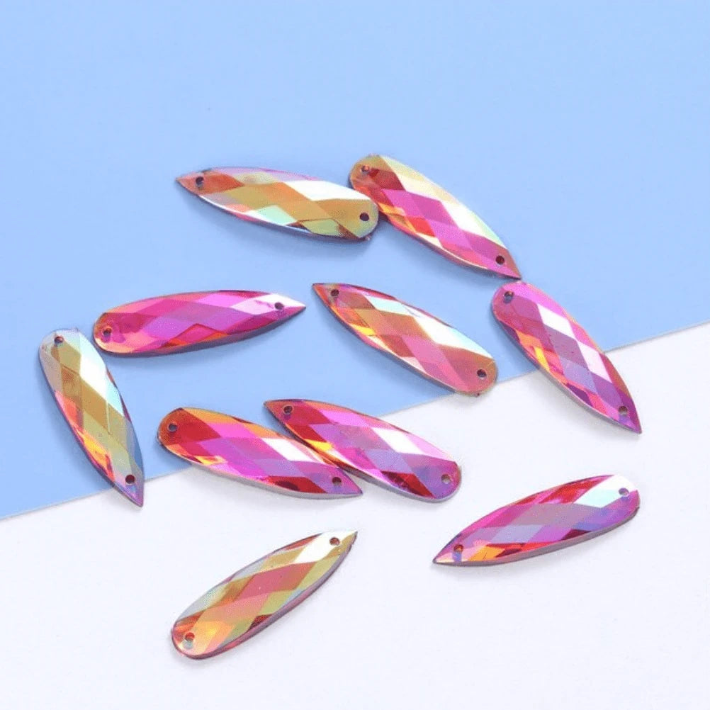7x27mm Pink AB Long Teardrop Resin Gem
