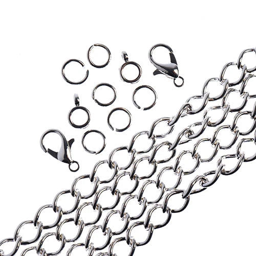 36in Chain And Findings Set, 5mm Curb Chain Includes Clasp/ Jump Rings/ Bails in silver Sundaylace Creations & Bling