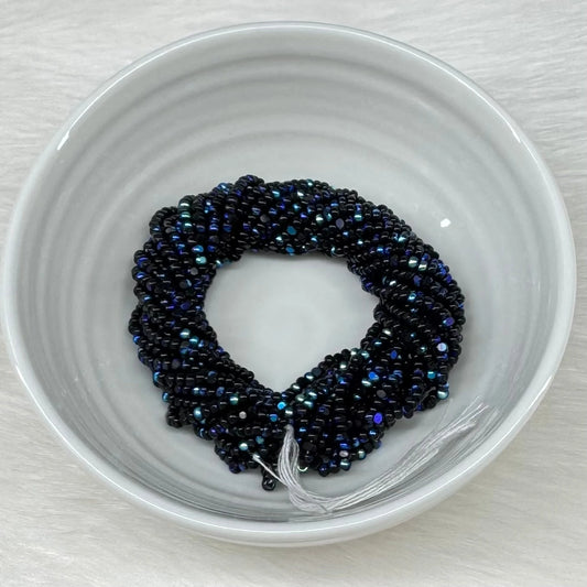 11/0 Charlotte Cut *Premium Seed Bead- Opaque Jet Black Aurore Boreale (AB) *10g Hank* India Sheen Charlotte Cut Seedbeads