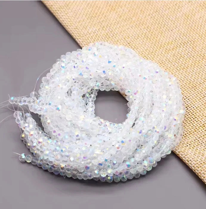 3*4mm White AB Crystal Glass Rondelle Beads (~8 Inch Strand) Sundaylace Creations & Bling