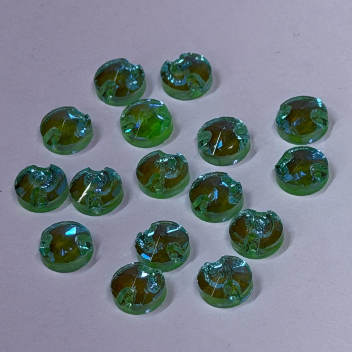 8mm Lime Green AB Rivoli, Sew on, Fancy Glass Gems, (Sold in Pair) Fancy Glass Gems