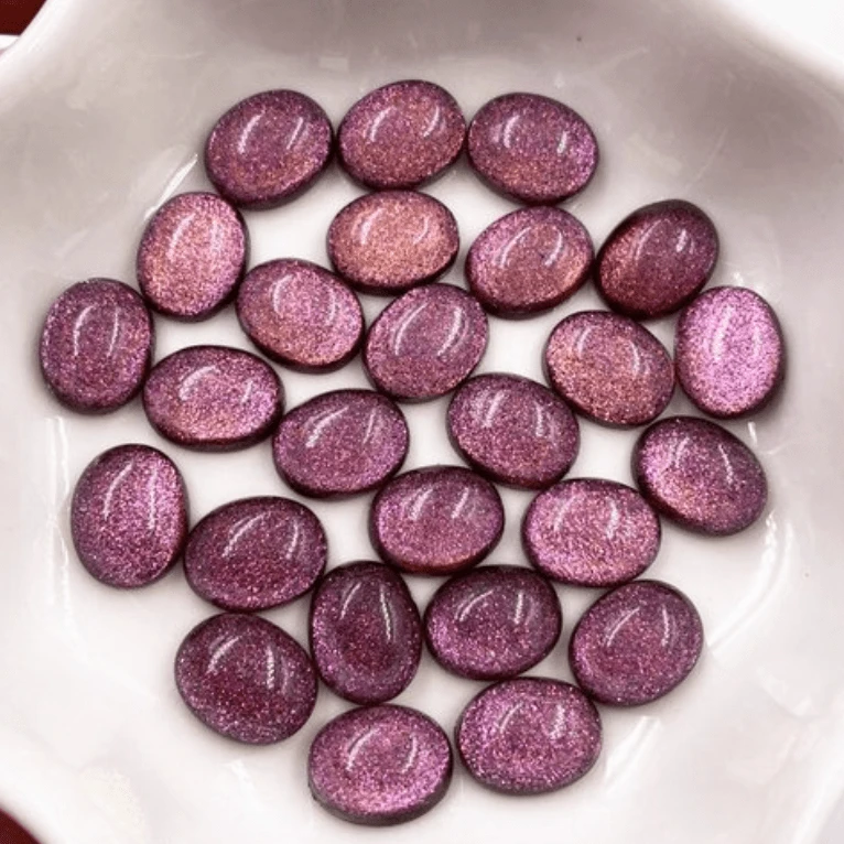 Burgundy Purple Glitter Oval 8*10mm Cat Eye Glitter Oval, Glue on, Resin Gem (Sold in Pair) Resin Gems