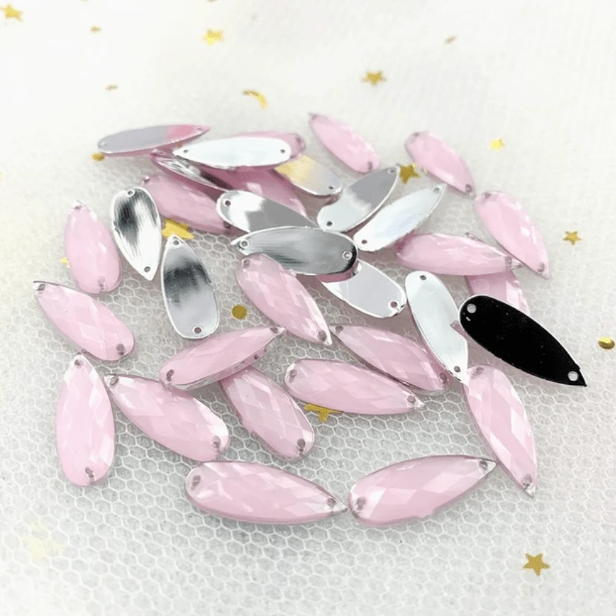 Light Pink Opal, 8*22m Mixed Opal, Long Teardrop, Glue on, Resin Gem, (Sold in Pair)