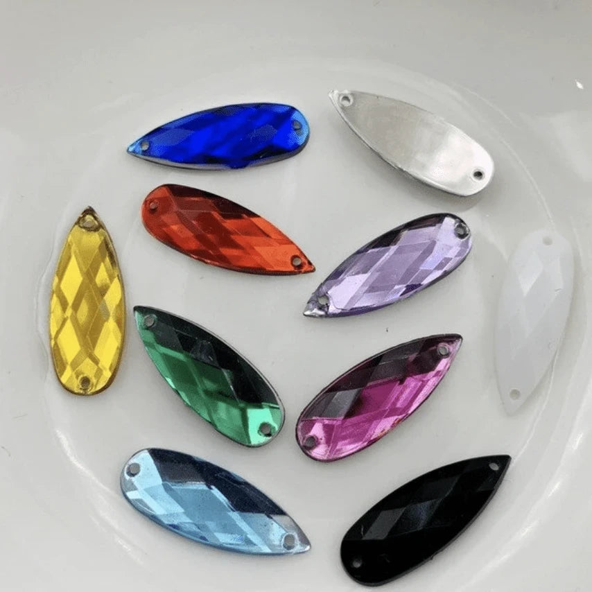8*22mm White Long Teardrop Sew on Resin Gems