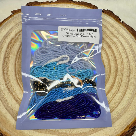 “Fine Blues” 11/0 Charlotte Cut Beads x 5 Short Hank Set, Promotions India Sheen Charlotte Cut Seedbeads