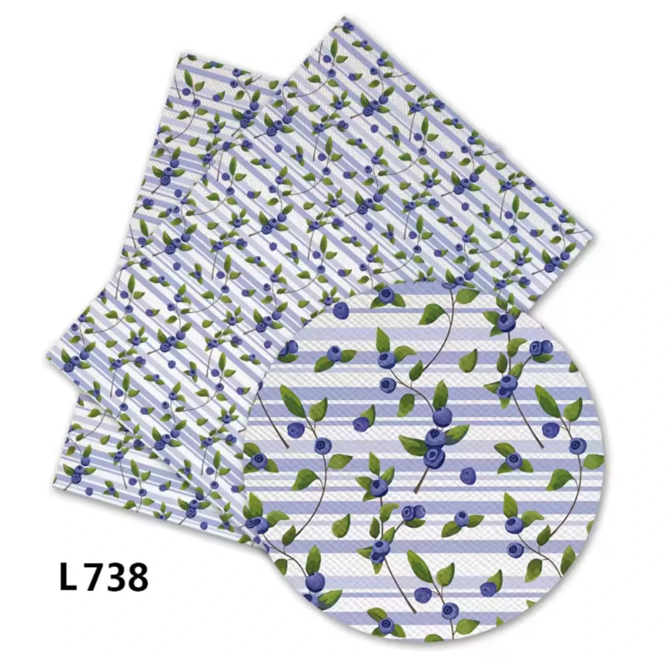 20*33cm "Blueberry" Stripes White Background, Long Leatherette Sheets Leatherette