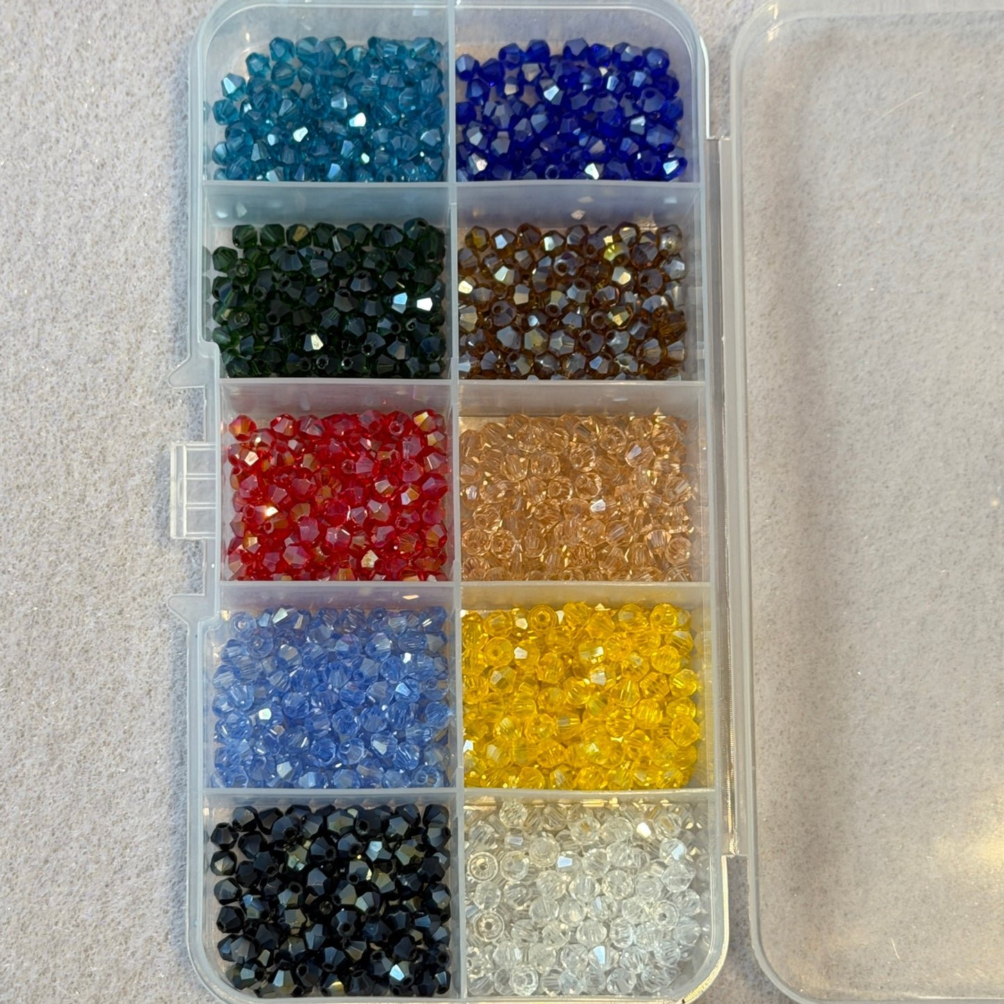 3mm "Royal AB" Bicone Kit - 10 Colours of 3mm Transparent Acrylic Bicone AB Beads Kit