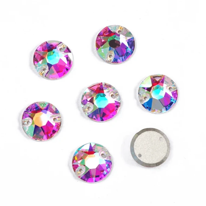 8mm AB Flat Top Rivoli Grade A, Sew on, Glass Gem *New* (Sold in Pair) Glass Gems