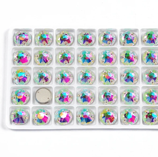 8mm AB Flat Top Rivoli Grade A, Sew on, Glass Gem *New* (Sold in Pair) Glass Gems