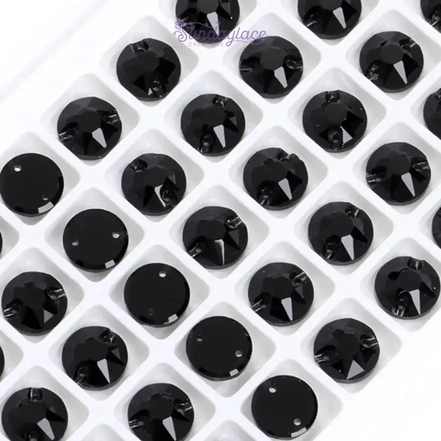 8mm Black Flat Top Rivoli, Sew on, Fancy Glass Gem *New* (Sold in Pair) Fancy Glass Gems