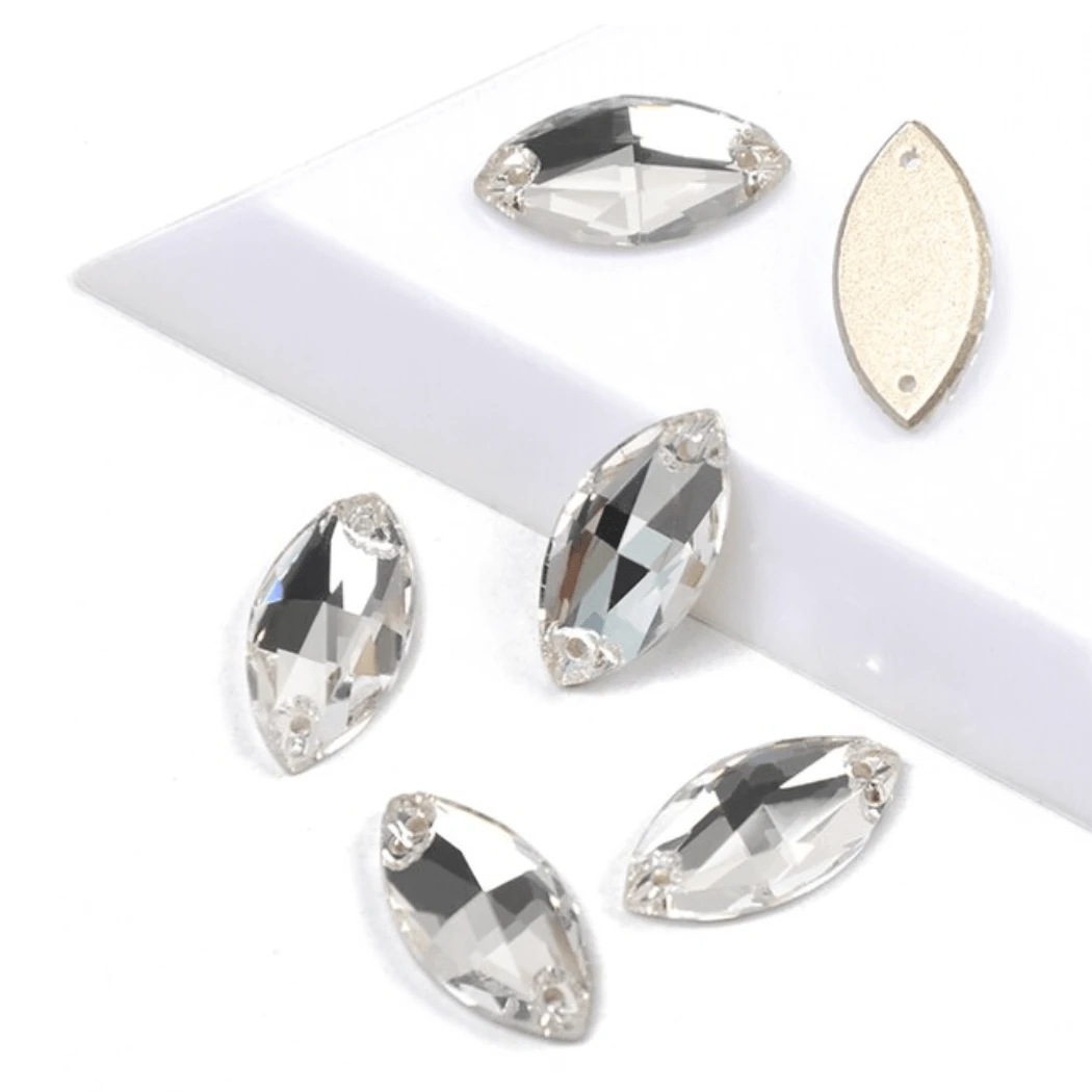 9*18mm Clear Navette *High Quality*, Sew on, Fancy Glass Gems (Sold in Pair) Fancy Glass Gems