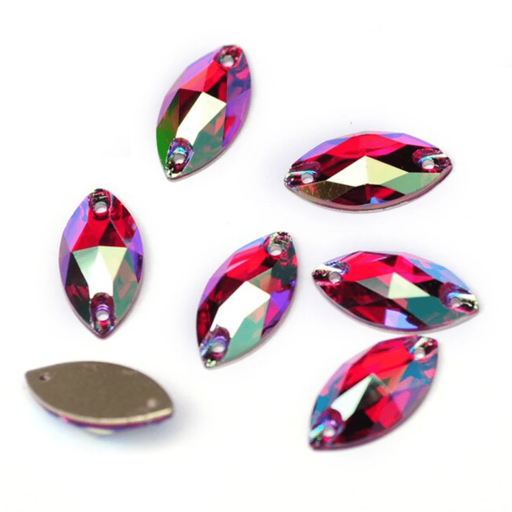 9*18mm Fuchsia Pink AB Navette *High Quality*, Sew on, Fancy Glass Gems (Sold in Pair) Fancy Glass Gems