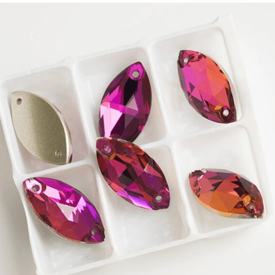 9*18mm Fuchsia Pink-Orange Navette *High Quality*, Sew on, Fancy Glass Gems (Sold in Pair) Fancy Glass Gems