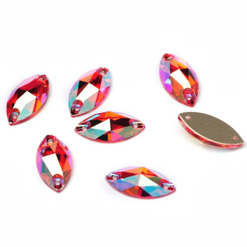 9*18mm Hyacinth Orange AB Navette *High Quality*, Sew on, Fancy Glass Gems (Sold in Pair) Fancy Glass Gems