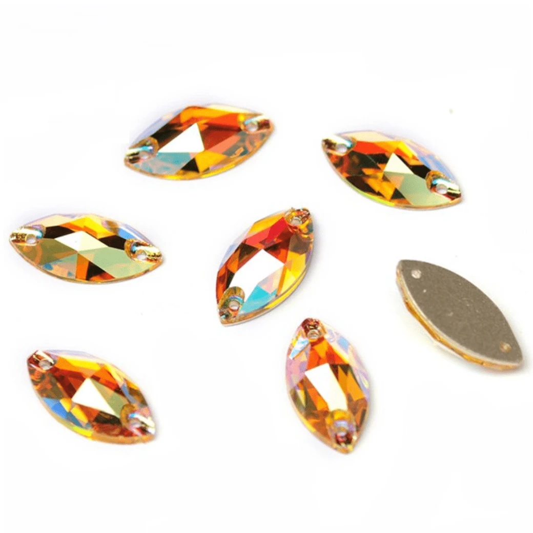 9*18mm Light Topaz AB Navette *High Quality*, Sew on, Fancy Glass Gems (Sold in Pair) Fancy Glass Gems